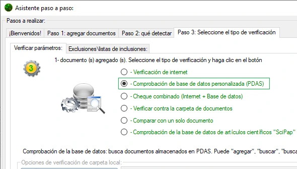 Verificación de la base de datos PDAS