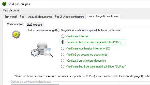 Verificarea bazei de date PDAS